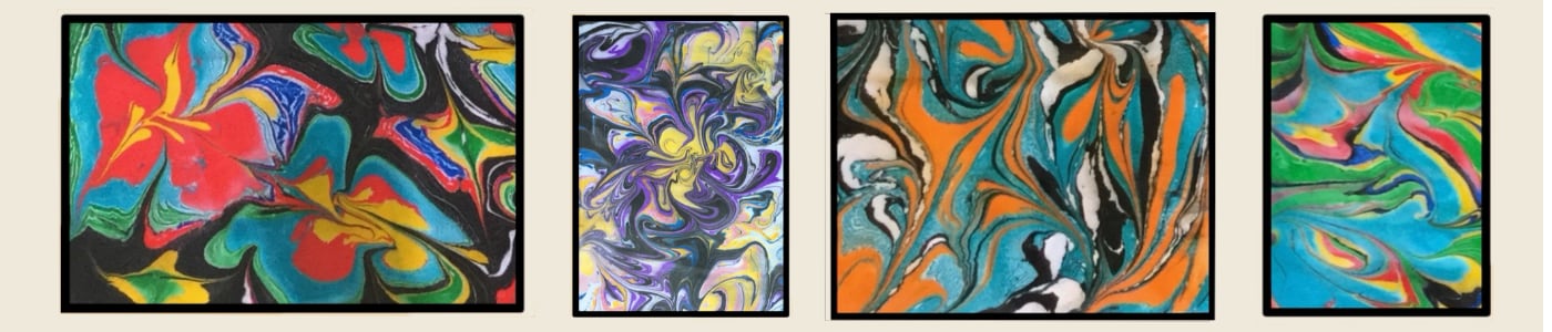 Examples of marbled paper in flowing colors